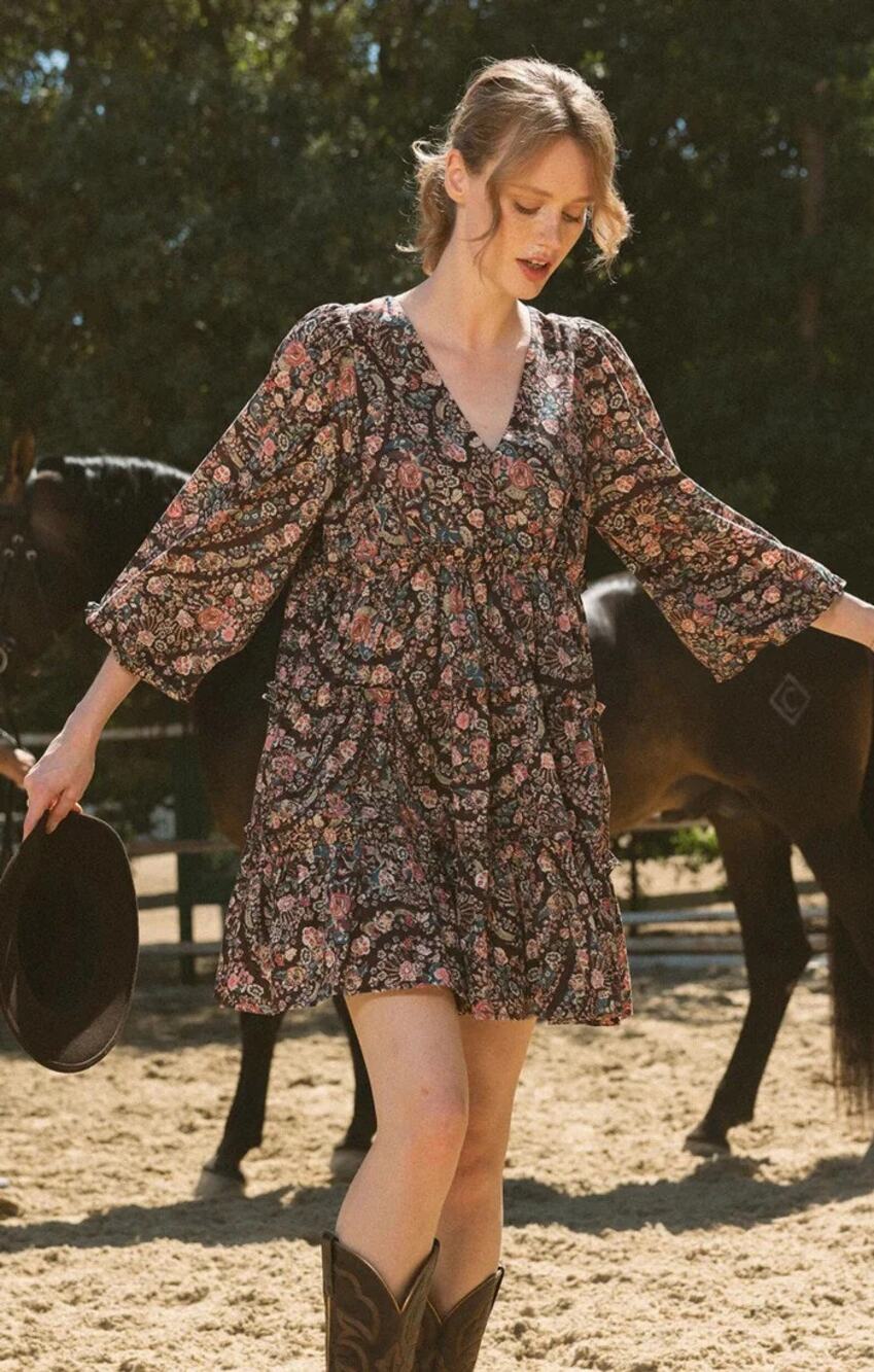 Cleobella Francesca Mini Dress Divina Print Brown Small